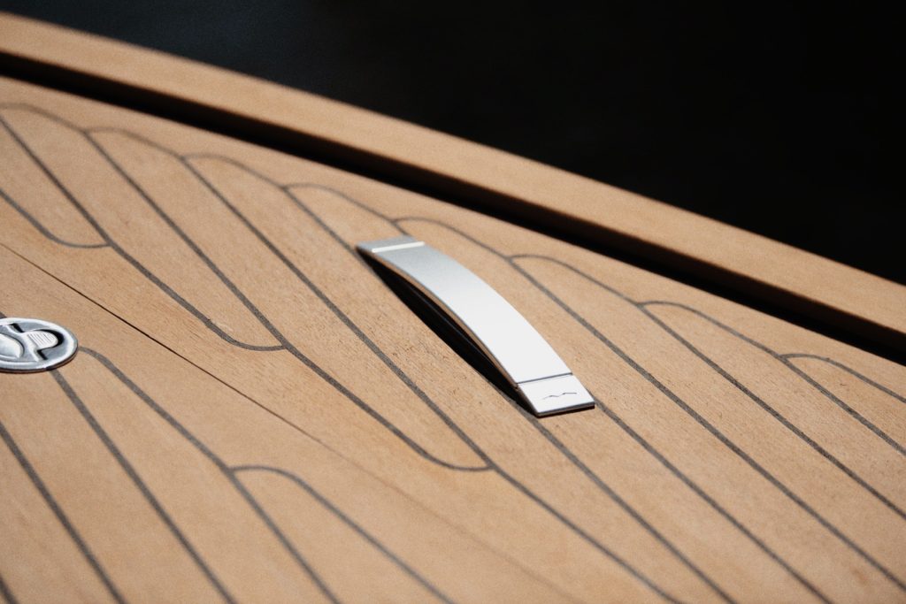 Rapsody fitted with Flexiteek teak with black caulking