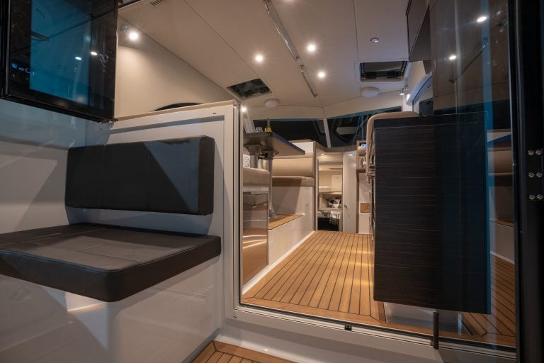 Semifly 36 inside - Teak with Black caulking - Dickey boats