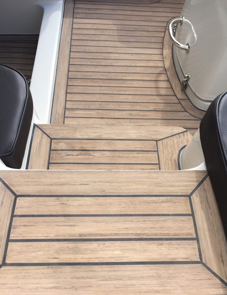 Sirena 38 with a Flexiteek 2G deck in Walnut with black caulking.