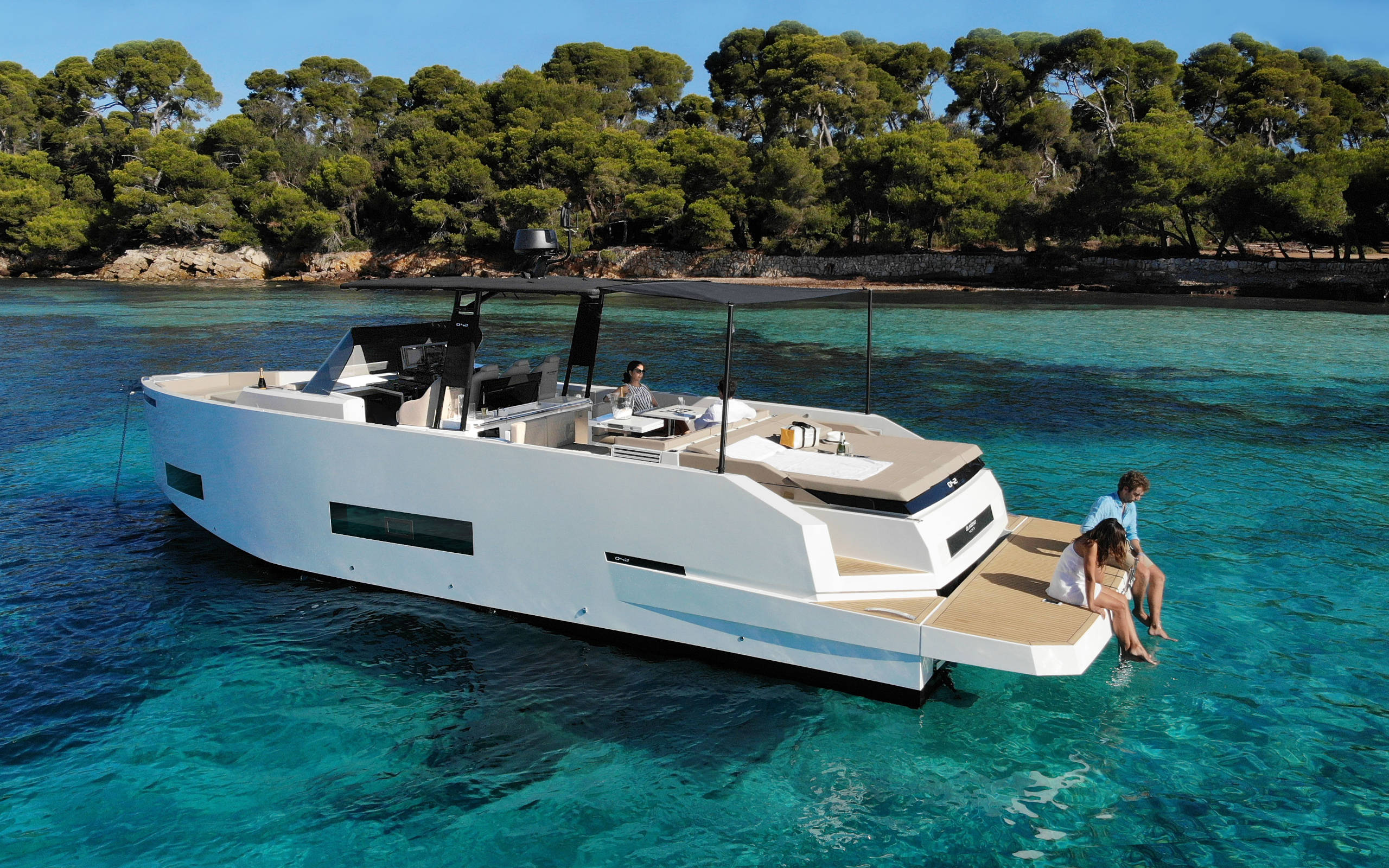De Antonio Yachts D42 fitted with Flexiteek 2G Teak with Black caulk