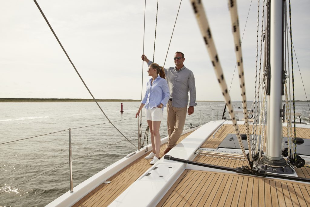 Part of our story the Hanse 548 fitted with Flexiteek 2G plank colour Teak with Black caulking.