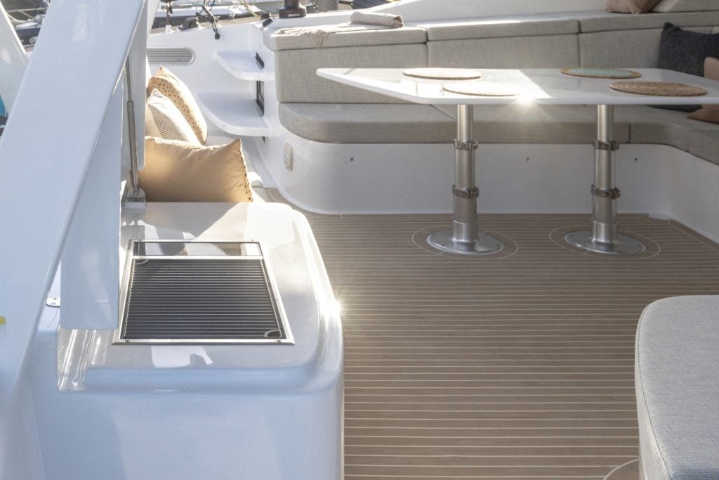 Balance Catamaran fitted with Flexiteek 2G Teak with White Caulking